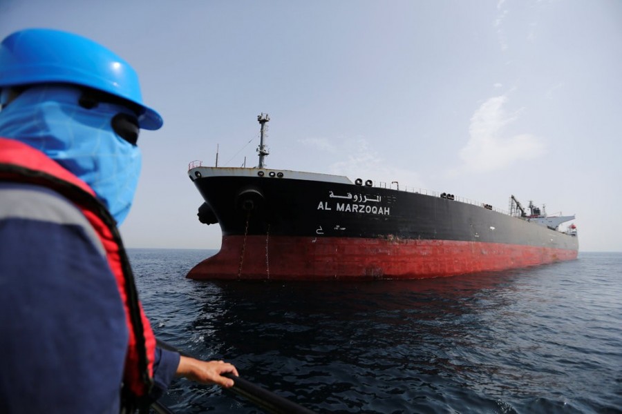 Al Marzoqah, a Saudi tanker, off the port of Fujairah, in the United Arab Emirates. The ship is one of two that Saudi Arabia said had been damaged in acts of sabotage - Satish Kumar/Reuters