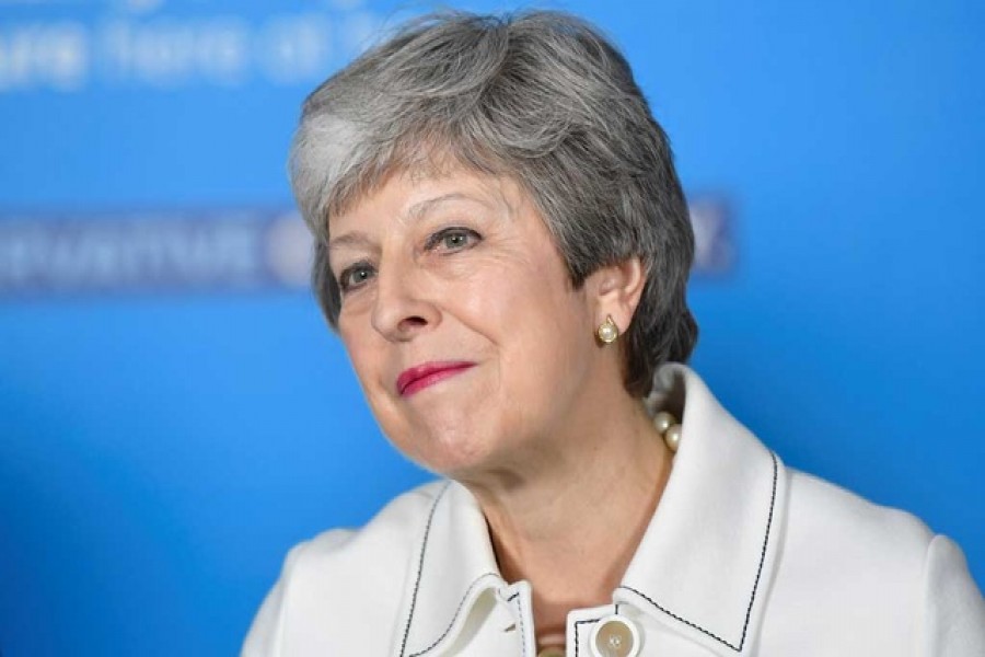 Britain's Prime Minster Theresa May speaks at a EU election campaign event in Bristol. Reuters