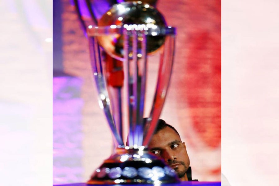 Bangladesh's Mashrafe Mortaza sits, during the Captains' Press Conference, in London on May 23, 2019. The Cricket World Cup starts on Thursday, May 30. AP photo