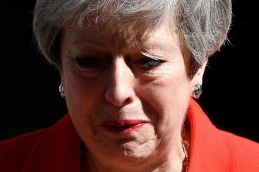 British Prime Minister Theresa May reacts as she delivers a statement in London, Britain, May 24, 2019. Reuters