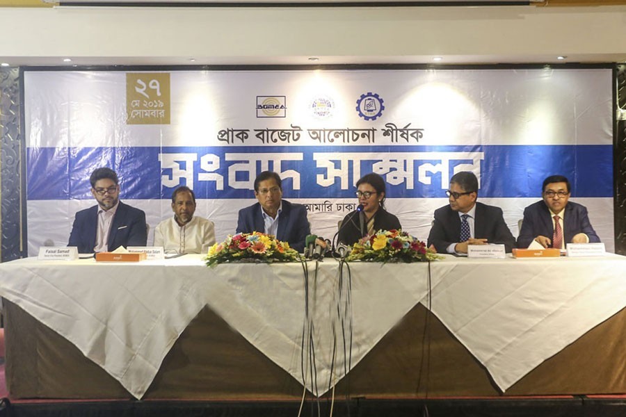 Bangladesh Garment Manufacturers and Exporters Association (BGMEA) President Rubana Huq speaking at a pre-budget meeting jointly organised by the BGMEA, BKMEA and BTMA at a city hotel on Monday — Collected