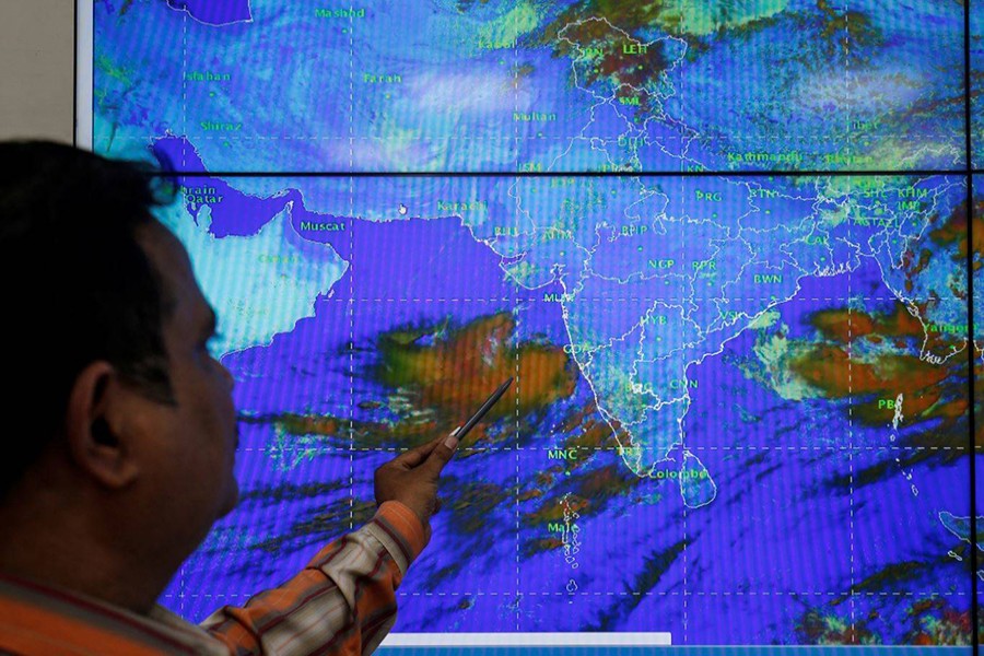 An India Meteorological Department scientist monitors Cyclone Vayu inside his office in Ahmedabad, India on June 11, 2019 — Reuters photo