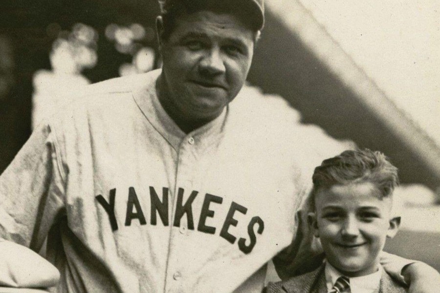Babe Ruth, pictured in a Yankees road jersey - Courtesy of Hunt Auctions