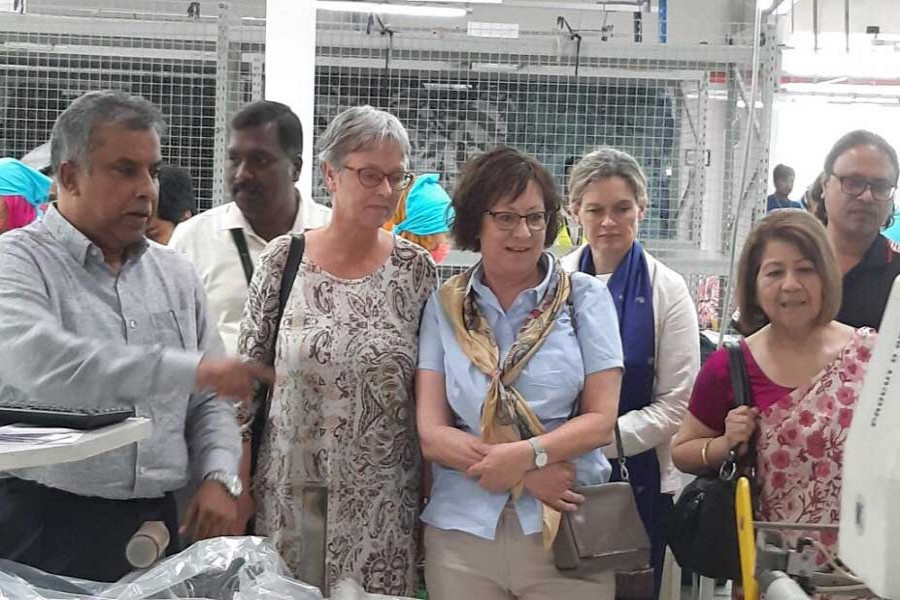 Envoys of three Nordic countries  visiting Plummy Fashions Ltd in Narayanganj on Wednesday