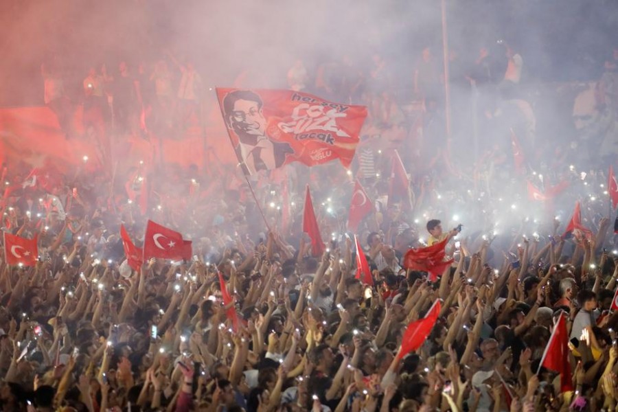 Supporters attend a rally of Ekrem Imamoglu, mayoral candidate of the main opposition Republican People's Party (CHP), in Beylikduzu district, in Istanbul, Turkey, June 23, 2019. Reuters