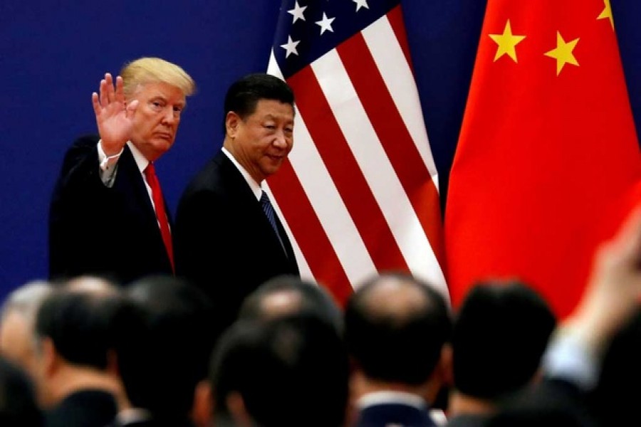 US President Donald Trump and China's President Xi Jinping meet business leaders at the Great Hall of the People in Beijing