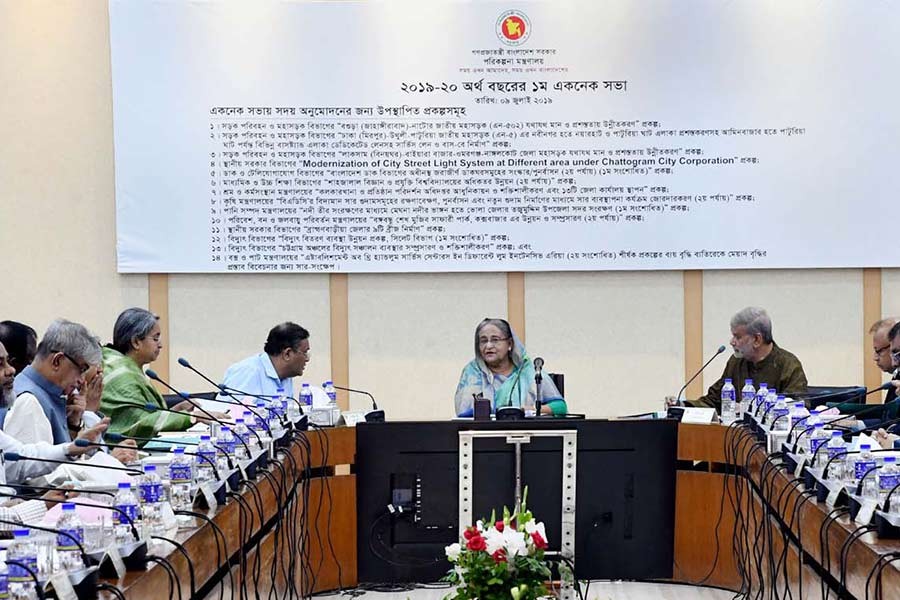 ECNEC chairperson and Prime Minister Sheikh Hasina presiding over the first meeting of the committee at the NEC Conference Room in the city’s Sher-e-Bangla Nagar area on Tuesday. -PID Photo