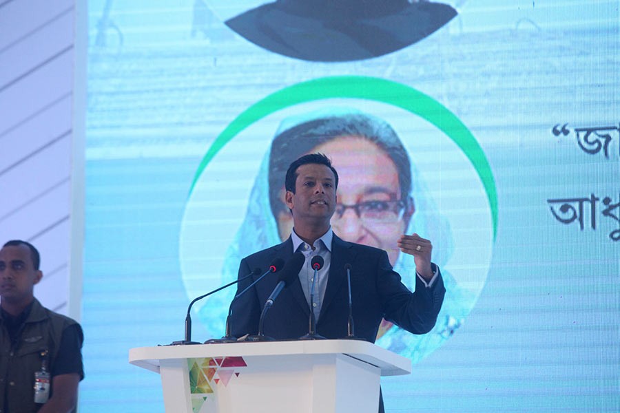 Prime Minister’s ICT Affairs Adviser Sajeeb Wazed Joy addressing a workshop on “Digital Bangladesh: ICT in the Journey of Progress” at BICC auditorium in Dhaka on Wednesday. Photo: Star Mail