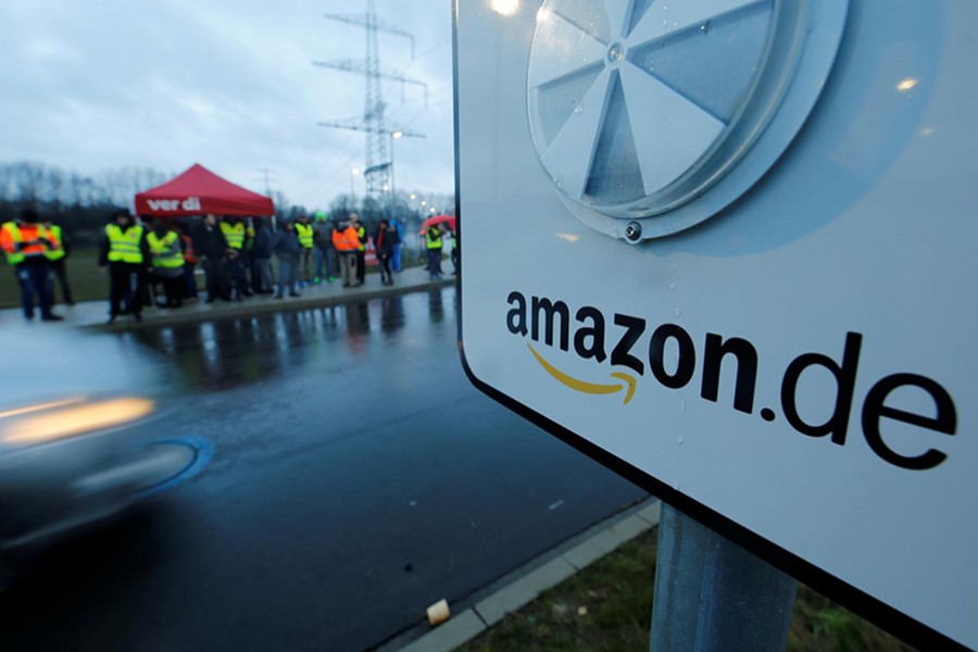 An Amazon sign is seen during strike action at an Amazon logistics centre in Werne, Germany on December 17, 2018 — Reuters/Files