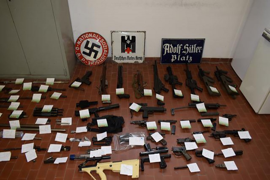 Italian Police handout shows a large arsenal of weapons that they say they seized in raids on neo-Nazi sympathisers, in Turin, Italy on July 15, 2019. Polizia di Stato/Handout via Reuters
