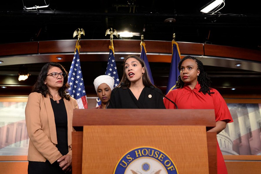 US Reps Ayanna Pressley (D-MA), Ilhan Omar (D-MN), Rashida Tlaib (D-MI) and Alexandria Ocasio-Cortez (D-NY) hold a news conference after Democrats in the US Congress moved to formally condemn President Donald Trump's attacks on the four minority congresswomen on Capitol Hill in Washington, US, on July 15, 2019 — Reuters photo