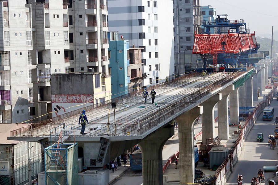 Construction work of the Dhaka metro rail project seen in this undated FE photo