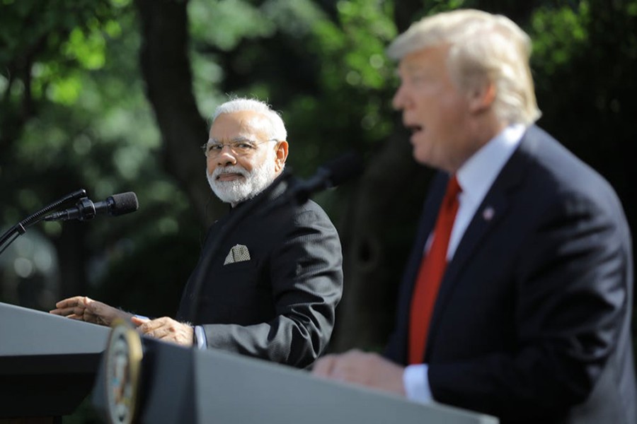 US President Donald Trump (R) holds a joint news conference with Indian Prime Minister Narendra Modi in the Rose Garden of the White House in Washington, US on June 26, 2017 — Reuters/Files