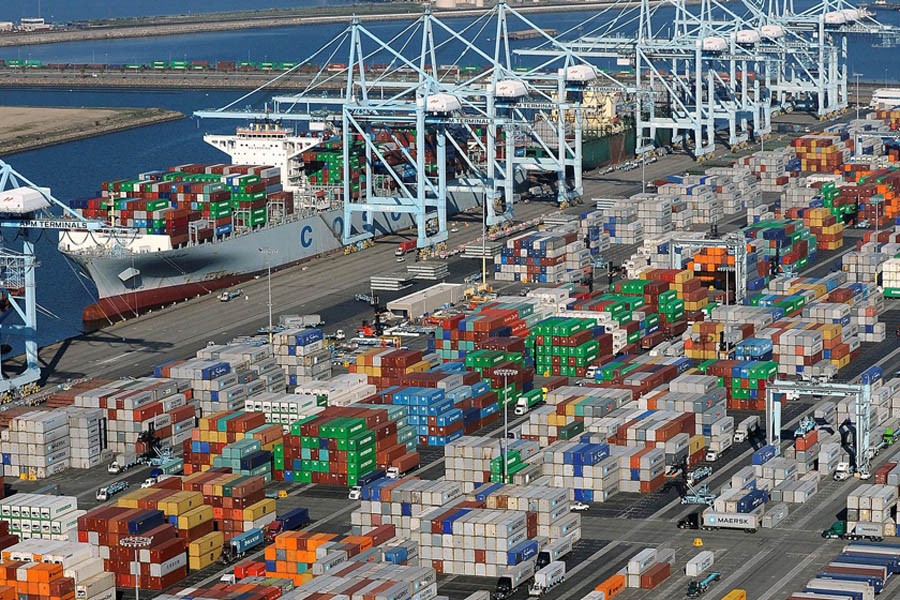 A file photo showing shipping containers sitting at the ports of Los Angeles and Long Beach, California	— Reuters