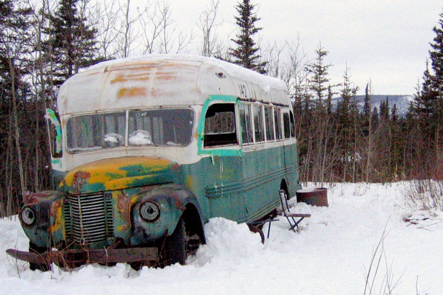 The abandoned bus where Christopher McCandless starved to death in 1992 is seen in this March 21, 2006 photo on the Stampede Road near Healy, Alaska. McCandless, who hiked into the Alaska wilderness in April 1992 died in there in late August 1992, was apparently poisoned by wild seeds that left him unable to fully metabolize what little food he had - AP photo/ Jillian Rogers