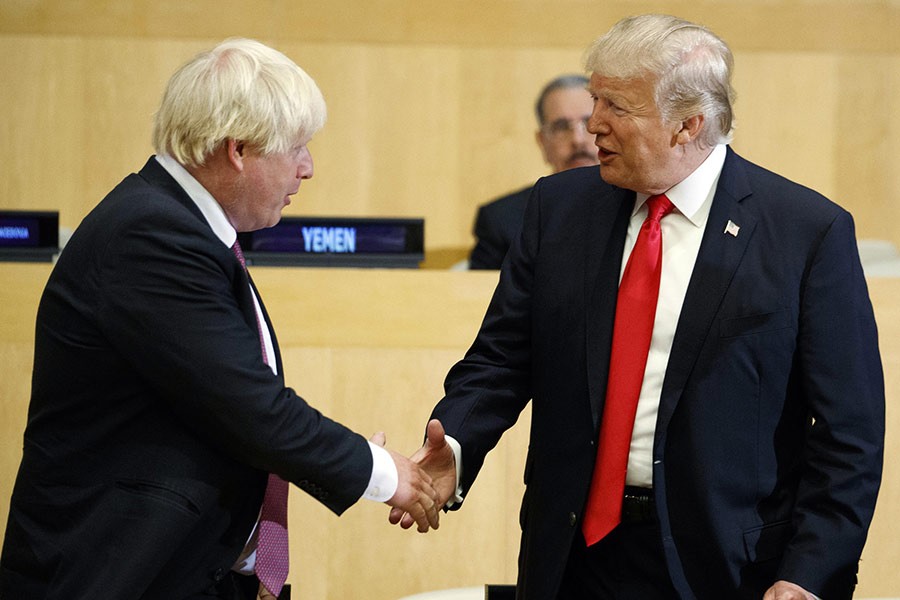 President Trump shakes hands with Boris Johnson during the UN General Assembly in 2017: Ahead of his state visit to UK in June, 2019, Donald Trump said he thinks Boris Johnson would be "excellent" as a successor to Theresa May.   —Photo: AP
