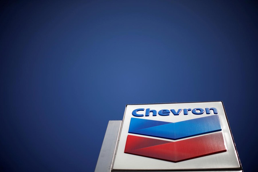 The logo of Dow Jones Industrial Average stock market index listed company Chevron (CVX) is seen in Los Angeles, California, United States on April 12, 2016 — Reuters/Files
