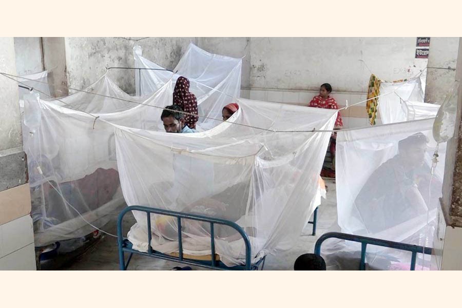 Dengue patients undergoing treatment at the Cumilla Medical College and Hospital. The photo was taken on Tuesday 	—  FE Photo