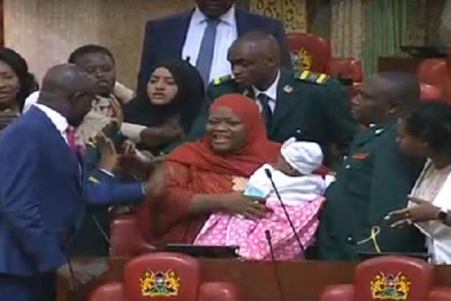 The moment, Kwale lawmaker, Zulekha Hassan was kicked out of Parliament after walking into the chambers with a baby on Wednesday - Source: Citizen Kenya