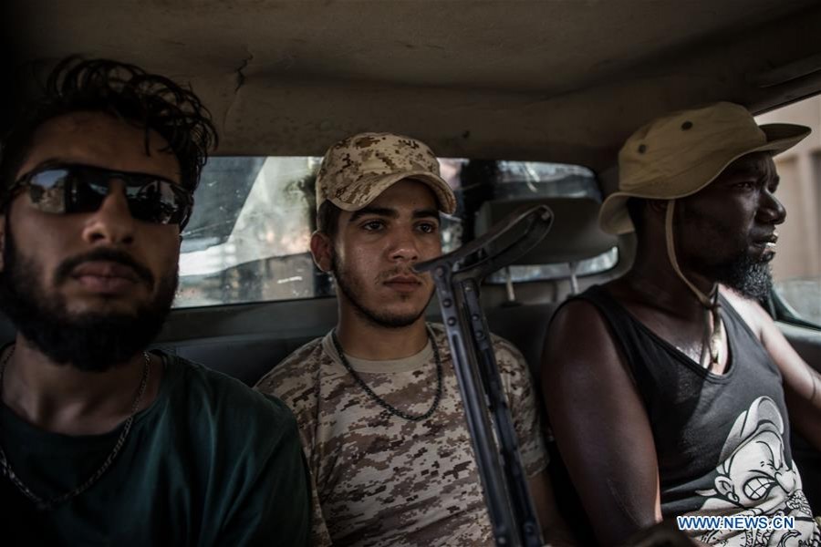 Fighters of the UN-backed Government of National Accord (GNA) are seen at the Al-Yarmook frontline in Tripoli, Libya, on Aug. 9, 2019. - Xinhua