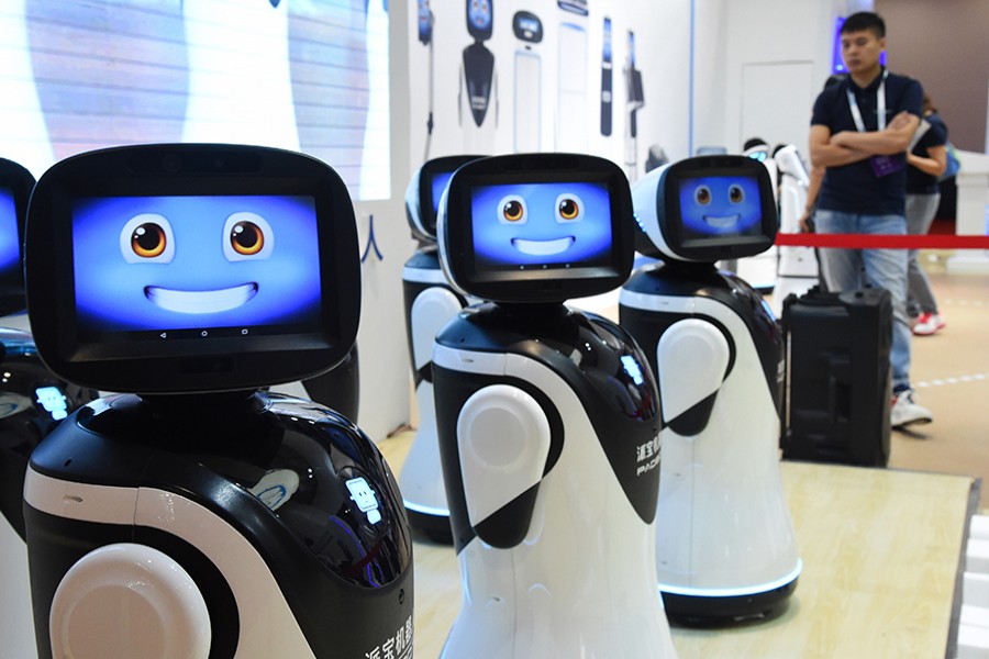Robotic receptionists at the 2019 World Robot Conference in Daxing District of Beijing — Xinhua photo