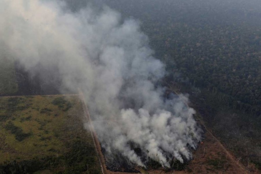 Smoke billows during a fire in an area of the Amazon rainforest near Porto Velho, Rondonia. Reuters