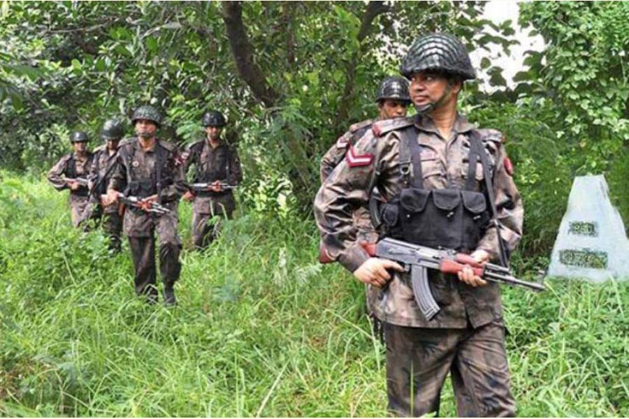 BGB patrolling along the Rajshahi frontier following the imposition of red alert throughout the border	          — FE Photo