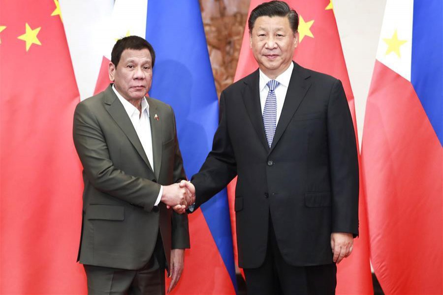 Chinese President Xi Jinping meets with Philippine President Rodrigo Duterte at the Diaoyutai State Guesthouse in Beijing, capital of China, August 29, 2019. Xinhua