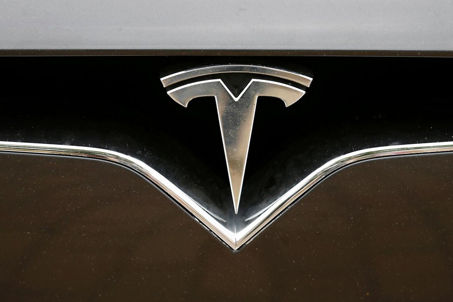 The Tesla logo is pictured on a car during the electric car E-Rallye Baltica 2019 in Bauska, Latvia on July 23, 2019 — Reuters photo