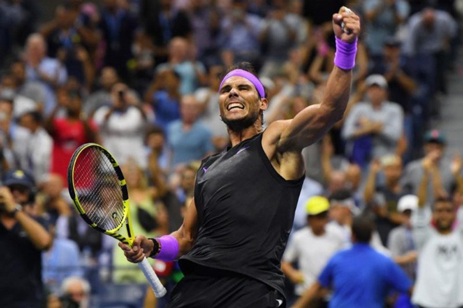 Rafael Nadal of Spain celebrates match point against Marin Cilic of Croatia in the fourth round on day eight of the 2019 US Open tennis tournament at USTA Billie Jean King National Tennis Center — Robert Deutsch-USA TODAY Sports via REUTERS