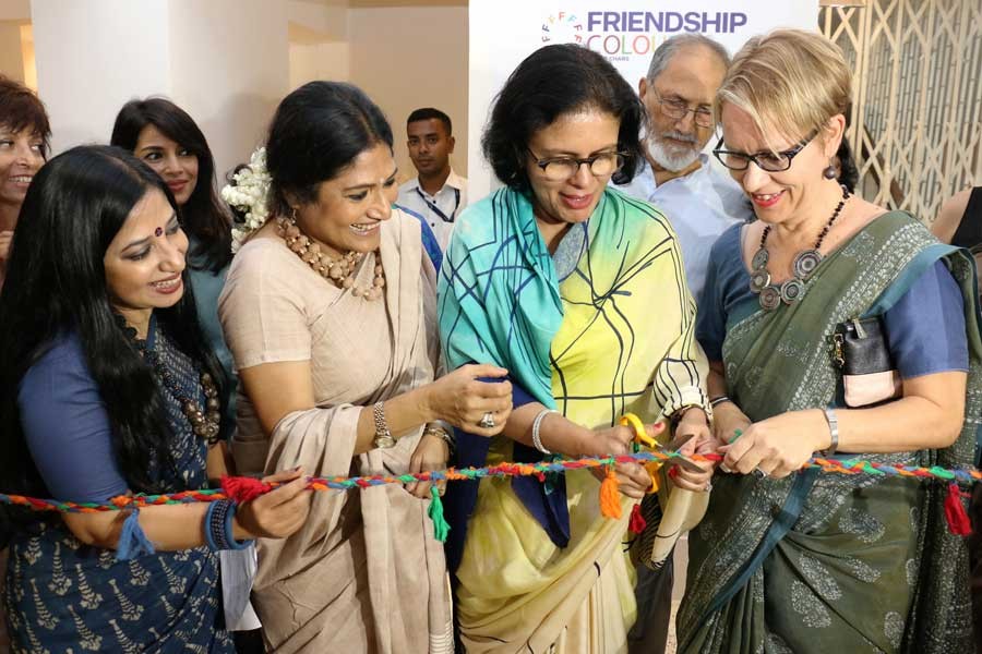 BGMEA President Dr Rubana Huq inaugurating the first outlet of Friendship Colours of the Chars at Banani Road no 12 on Thursday