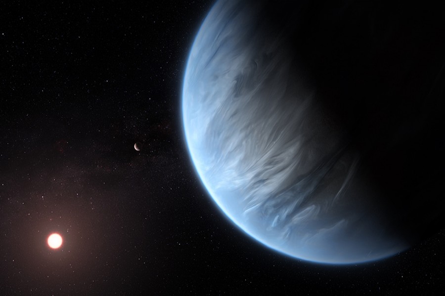 An artist's impression released by NASA on September 11, 2019 shows the planet K2-18b, its host star, and an accompanying planet — NASA Handout via REUTERS