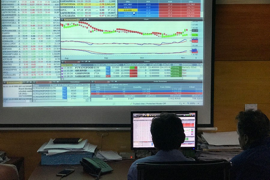 Investors monitoring stock price movements on computer screens at a brockerage house in the capital — FE/Files