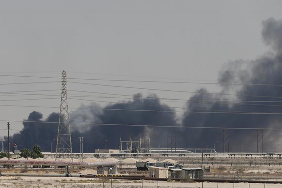 Smoke is seen following a fire at Aramco facility in the eastern city of Abqaiq, Saudi Arabia on September 14, 2019 — Reuters photo