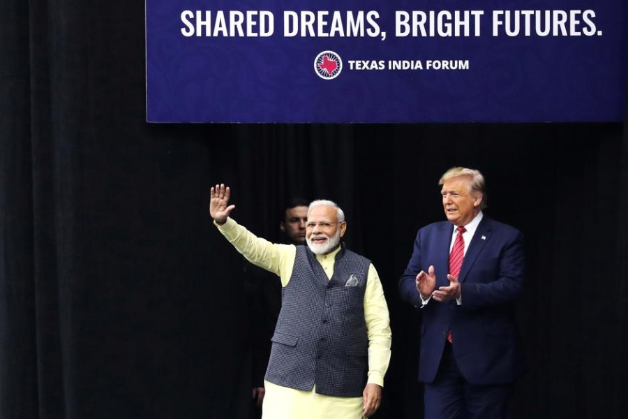 U.S. President Donald Trump and India's Prime Minister Narendra Modi participate in the "Howdy Modi" event in Houston, Texas, U.S., September 22, 2019. REUTERS/Jonathan Ernst