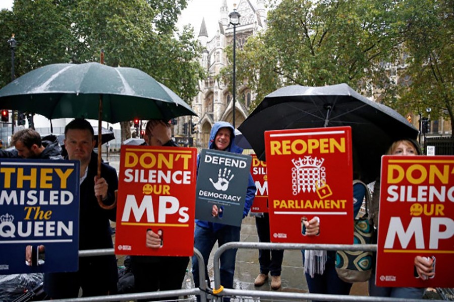 Demonstrators protest outside the Supreme Court in London, Britain on September 24, 2019 — Reuters photo