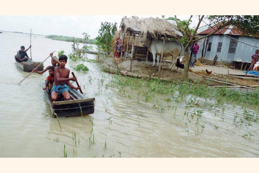 An erosion-affected village under Bagha upazila in Rajshahi district    	— FE Photo