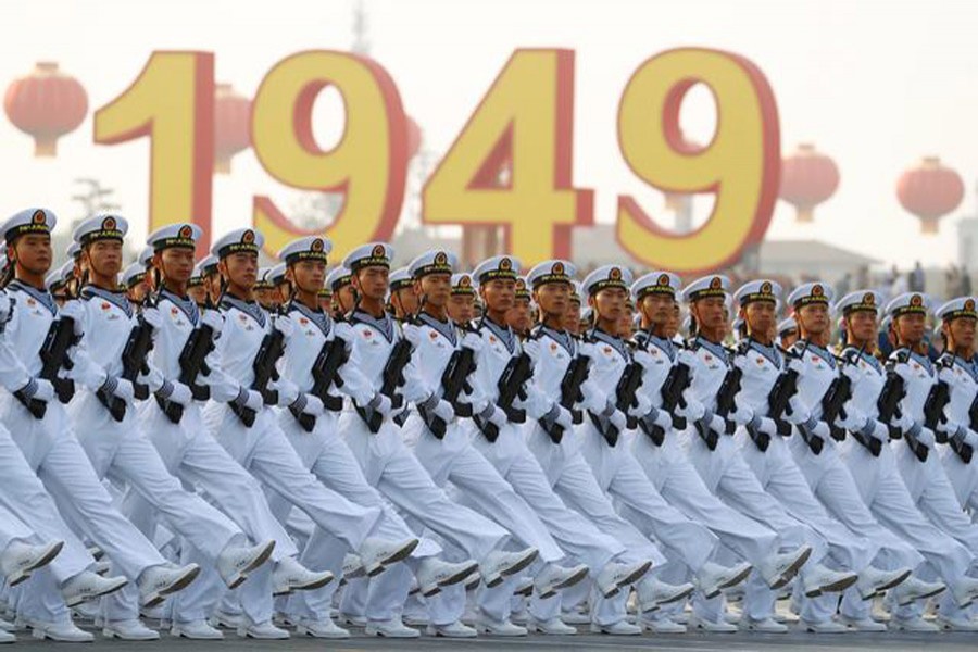 Soldiers of People's Liberation Army (PLA) march in formation past Tiananmen Square during a rehearsal before a military parade marking the 70th founding anniversary of People's Republic of China, on its National Day in Beijing, China, October 1, 2019. Reuters