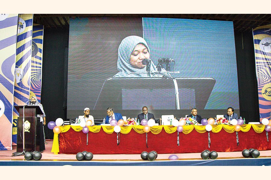 Ambassador of Indonesia Rina P Soemarno delivering speech at the inauguration ceremony of Esonance 2019 held at Islamic University of Technology