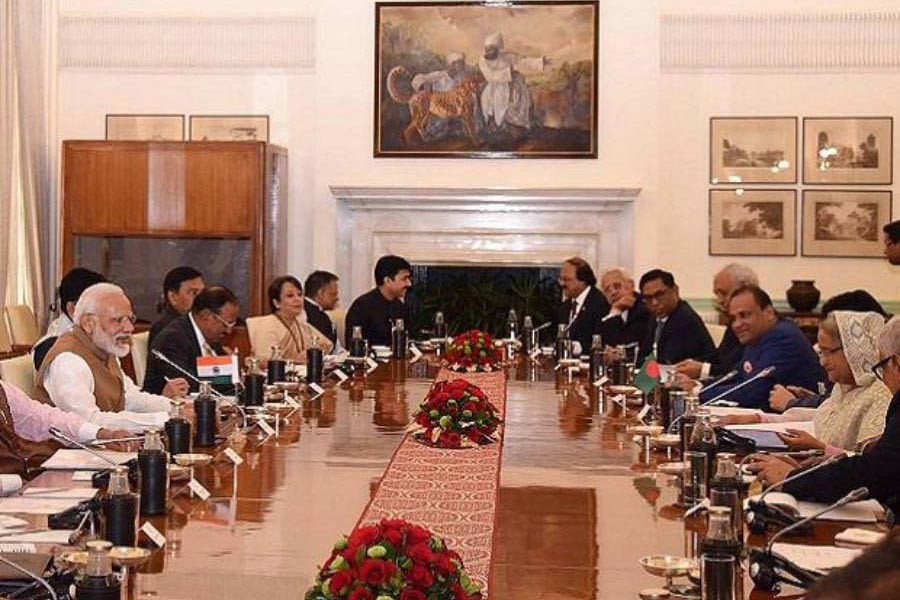 PM Modi and PM Sheikh Hasina hold talks in New Delhi.               — Photo: Internet