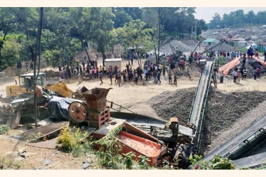 Over 50 stone crushers, set on the land of Forest Department under Gowainghat upazila of Sylhet district, were evicted on Saturday   	— FE Photo