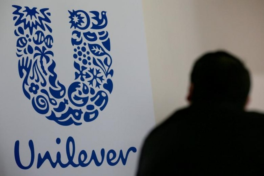 The logo of the Unilever group is seen at the Miko factory in Saint-Dizier, France, May 4, 2016. REUTERS/Philippe Wojazer/File Photo