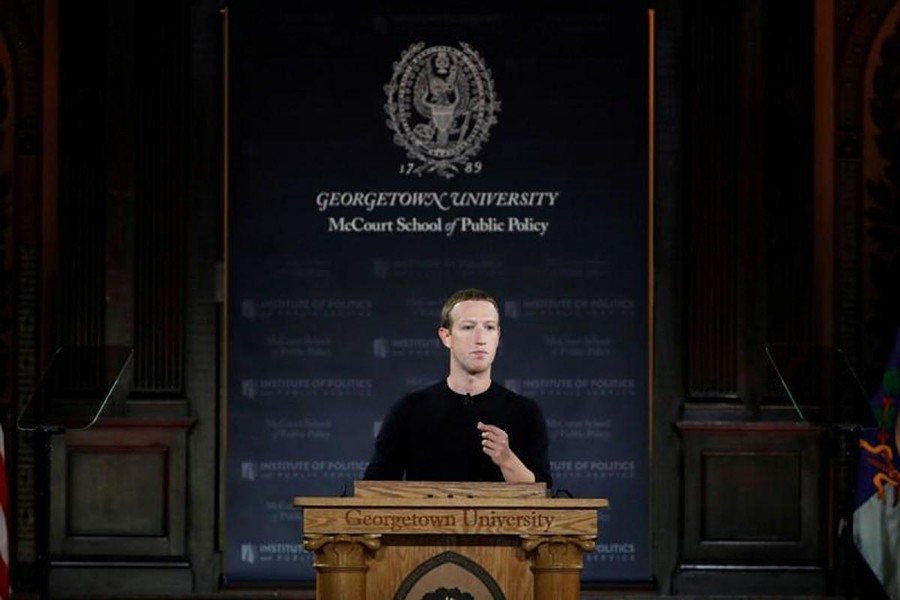 Facebook Chairman and CEO Mark Zuckerberg addresses the audience at a forum hosted by Georgetown University's Institute of Politics and Public Service (GU Politics) and the McCourt School of Public Policy in Washington, US on October 17, 2019 — Reuters photo