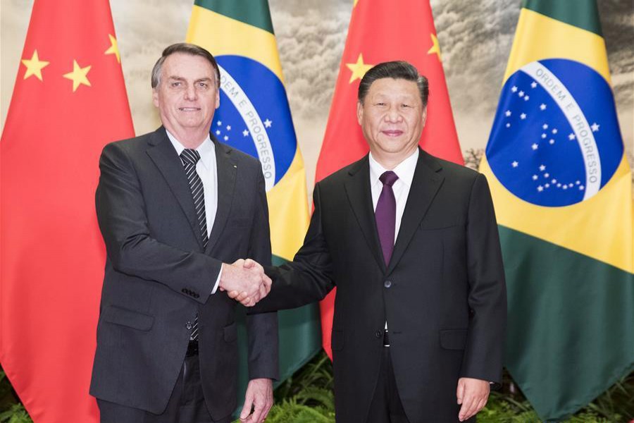 Chinese President Xi Jinping holds talks with Brazilian President Jair Messias Bolsonaro at the Great Hall of the People in Beijing, capital of China, October 25, 2019 -- Xinhua