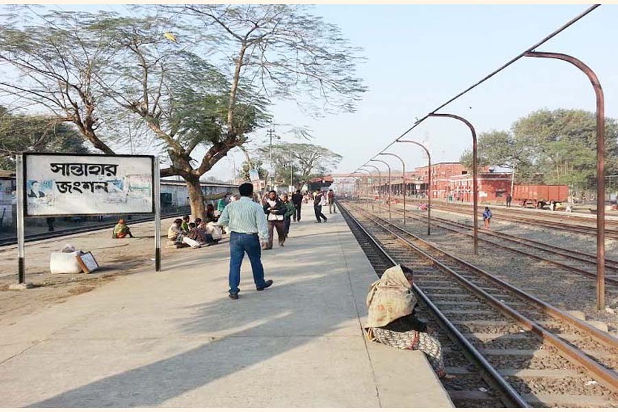 The photo shows the open platform of the Santahar railway station   	—  FE Photo