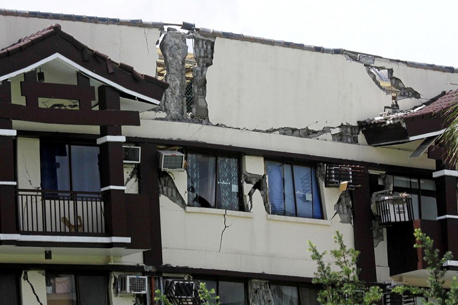 A condominium building is seen after sustaining heavy damage from a 6.5 magnitude earthquake in Davao City, Mindanao, Philippines on October 31, 2019 — Reuters photo