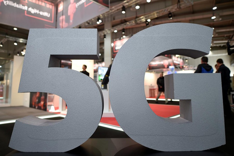 A logo of mobile standard 5G is pictured at the Hanover trade fair, in Hanover, Germany on March 31, 2019 — Reuters/Files