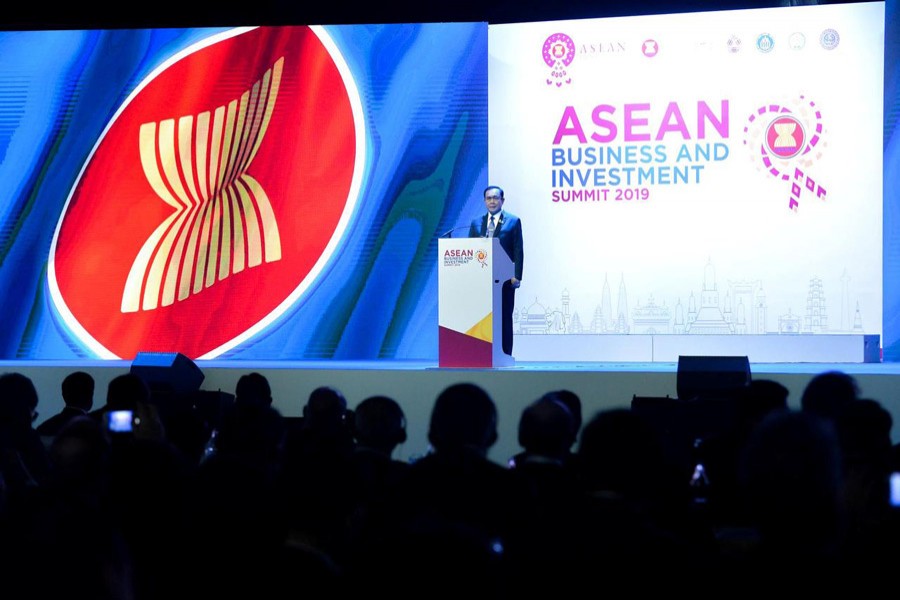 Thailand's Prime Minister Prayuth Chan-ocha delivers a speech during the opening ceremony of ASEAN Business and Investment Summit 2019 (ABIS 2019) in Bangkok, Thailand, November 2, 2019. Thailand Government House/Handout via Reuters
