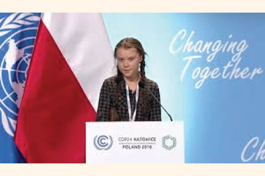 Greta Thunberg speaks truth to power at the UN COP24 climate talks on December 15, 2018: "Even as a 16-year-old shakes, rattles, and rolls 60+-year-old policy-makers towards more collectively beneficial environmental policies, we continue to refuse to blink."               —Photo credit: YouTube