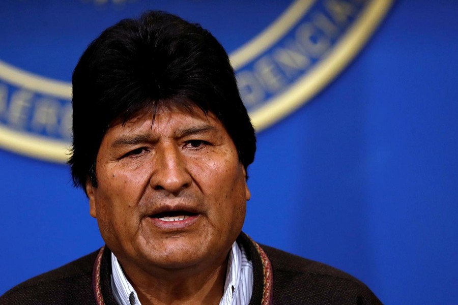 Bolivia's President Evo Morales addresses the media at the presidential hangar in the Bolivian Air Force terminal in El Alto, Bolivia on November 10, 2019 — Reuters photo